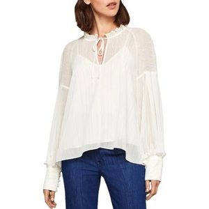 BCBGMAXAZRIA Metallic Striped Blouse White Sz L